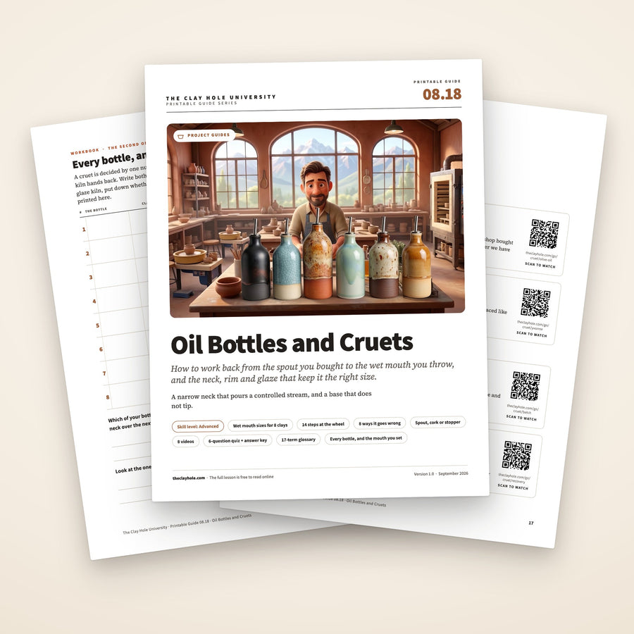 Oil Bottles and Cruets printable guide: the cover, with the bottle log and a page of video scan codes fanned behind it