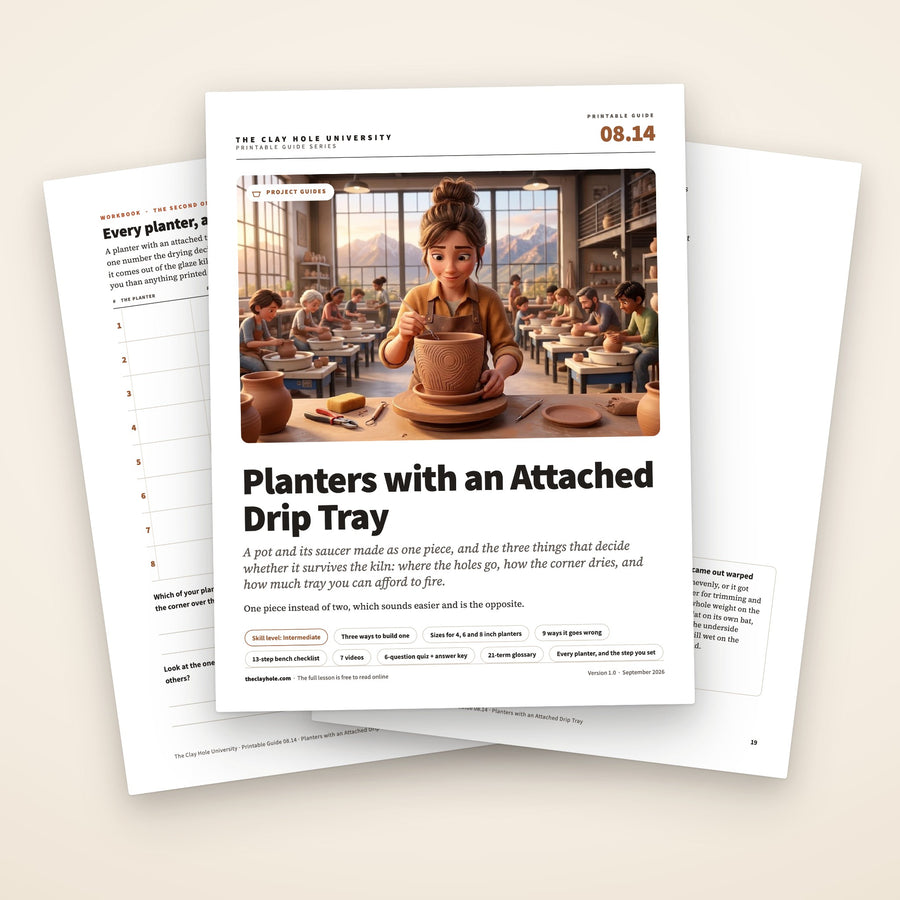 Planters with an Attached Drip Tray printable guide: the cover, with the planter log and the nine ways it goes wrong page fanned behind it