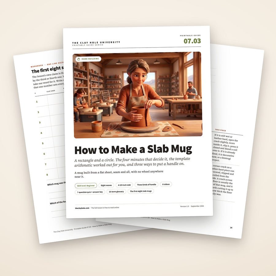 How to Make a Slab Mug printable guide: the cover, with the first eight slab mugs log and the diagnosis pages fanned behind it