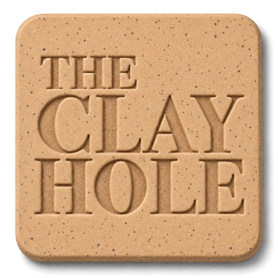 Tan Laguna Speckled Buff clay tile, unglazed, stamped with The Clay Hole logo