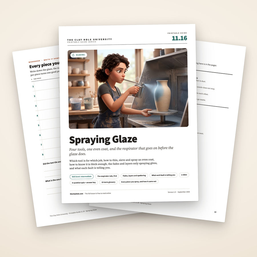 Spraying Glaze printable guide: the cover, with the practice log and the one page routine fanned behind it