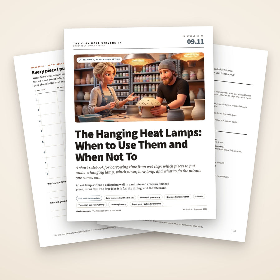 The Hanging Heat Lamps printable guide: the cover, with the piece log and the one page rule fanned behind it