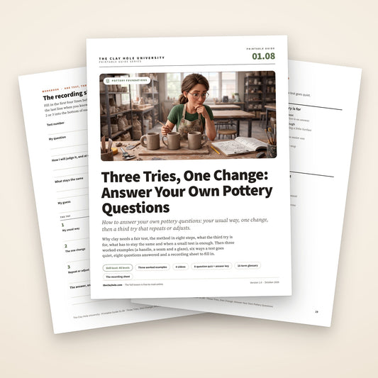 Three Tries, One Change printable guide: the cover, with the recording sheet and the one page reference fanned behind it